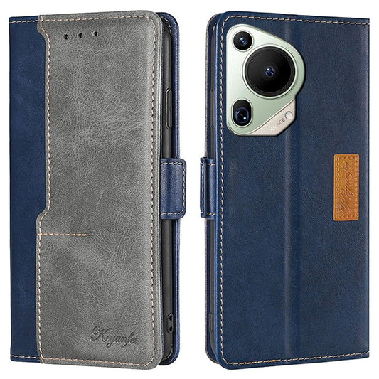 For Huawei Pura 70 Ultra Dual Color Splicing Case Leather Wallet Phone Cover - Blue+Grey