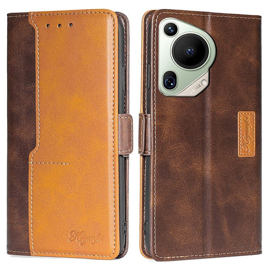 For Huawei Pura 70 Ultra Dual Color Splicing Case Leather Wallet Phone Cover - Dark Brown+Gold