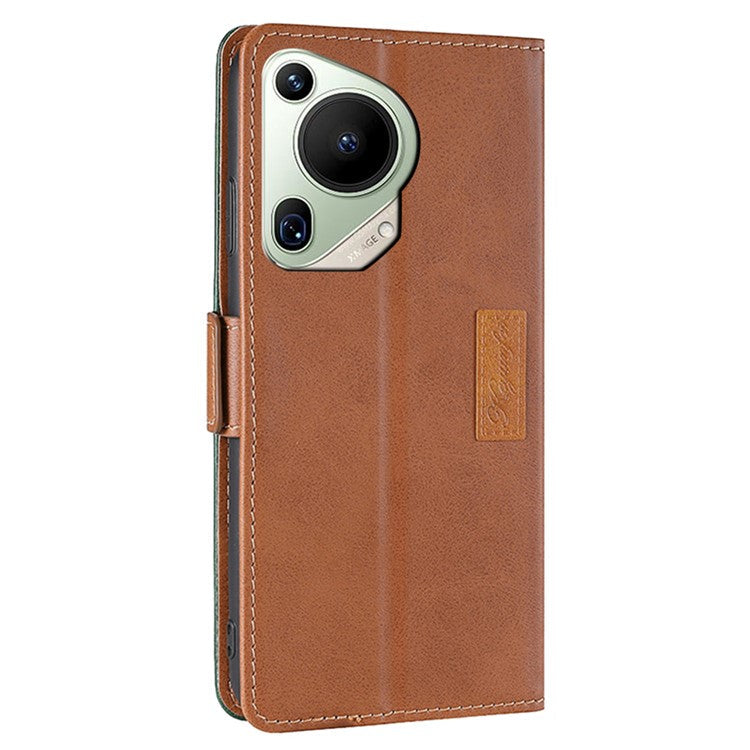 For Huawei Pura 70 Ultra Dual Color Splicing Case Leather Wallet Phone Cover - Light Brown+Green