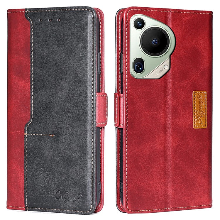 For Huawei Pura 70 Ultra Dual Color Splicing Case Leather Wallet Phone Cover - Black+Red