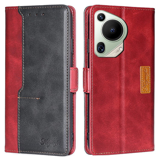 For Huawei Pura 70 Ultra Dual Color Splicing Case Leather Wallet Phone Cover - Black+Red