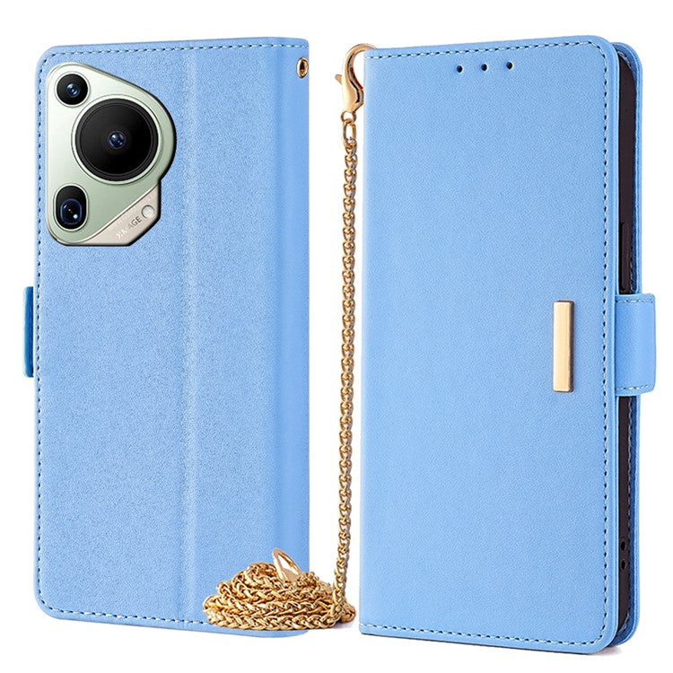 For Huawei Pura 70 Ultra Case Card Slots PU Leather Phone Cover with Straps - Blue
