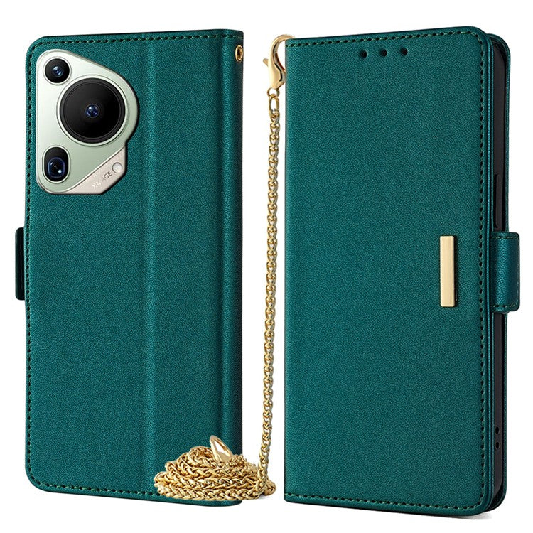 For Huawei Pura 70 Ultra Case Card Slots PU Leather Phone Cover with Straps - Green