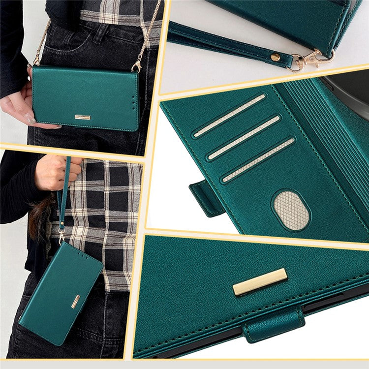 For Huawei Pura 70 Ultra Case Card Slots PU Leather Phone Cover with Straps - Green