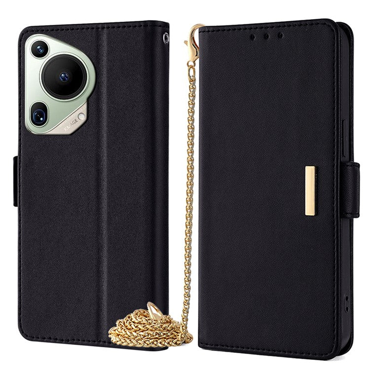 For Huawei Pura 70 Ultra Case Card Slots PU Leather Phone Cover with Straps - Black