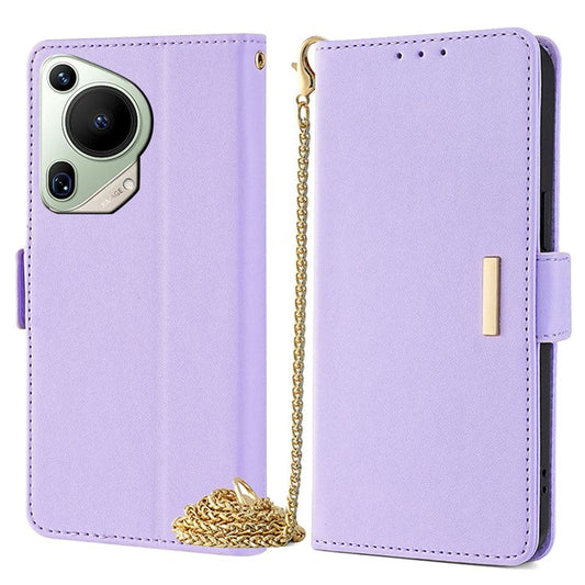 For Huawei Pura 70 Ultra Case Card Slots PU Leather Phone Cover with Straps - Purple