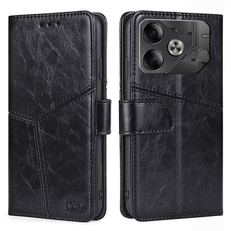 For TECNO Pova 6 5G Wallet Case Geometric Splicing Leather Stand Phone Cover - Black