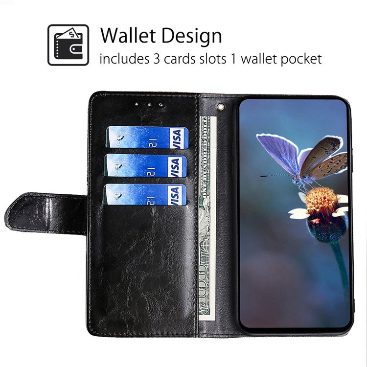 For TECNO Pova 6 5G Wallet Case Geometric Splicing Leather Stand Phone Cover - Black