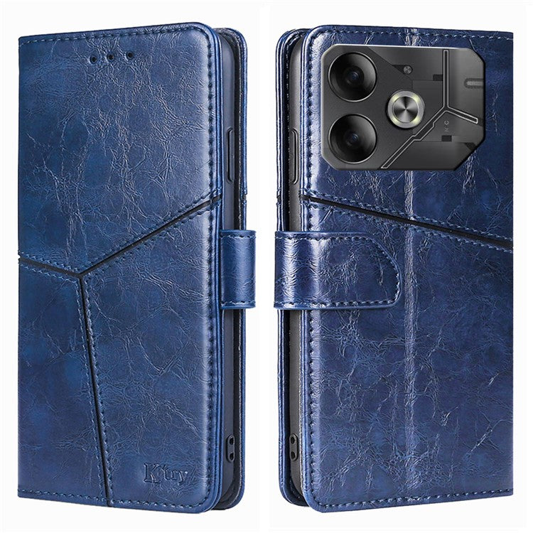 For TECNO Pova 6 5G Wallet Case Geometric Splicing Leather Stand Phone Cover - Blue