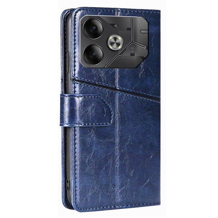For TECNO Pova 6 5G Wallet Case Geometric Splicing Leather Stand Phone Cover - Blue
