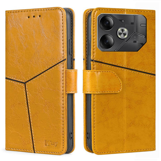 For TECNO Pova 6 5G Wallet Case Geometric Splicing Leather Stand Phone Cover - Yellow
