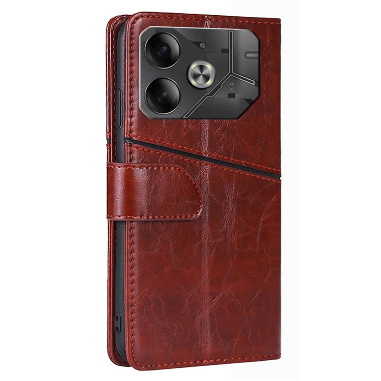 For TECNO Pova 6 5G Wallet Case Geometric Splicing Leather Stand Phone Cover - Dark Brown
