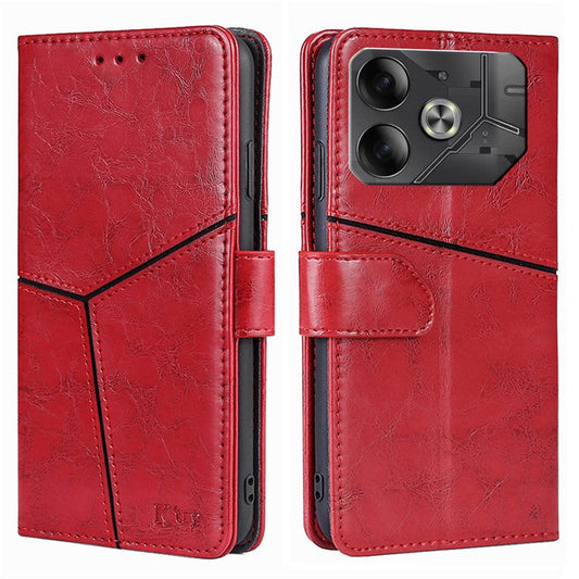 For TECNO Pova 6 5G Wallet Case Geometric Splicing Leather Stand Phone Cover - Red