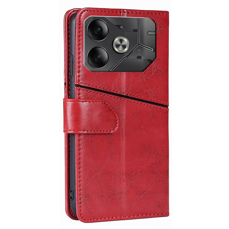 For TECNO Pova 6 5G Wallet Case Geometric Splicing Leather Stand Phone Cover - Red