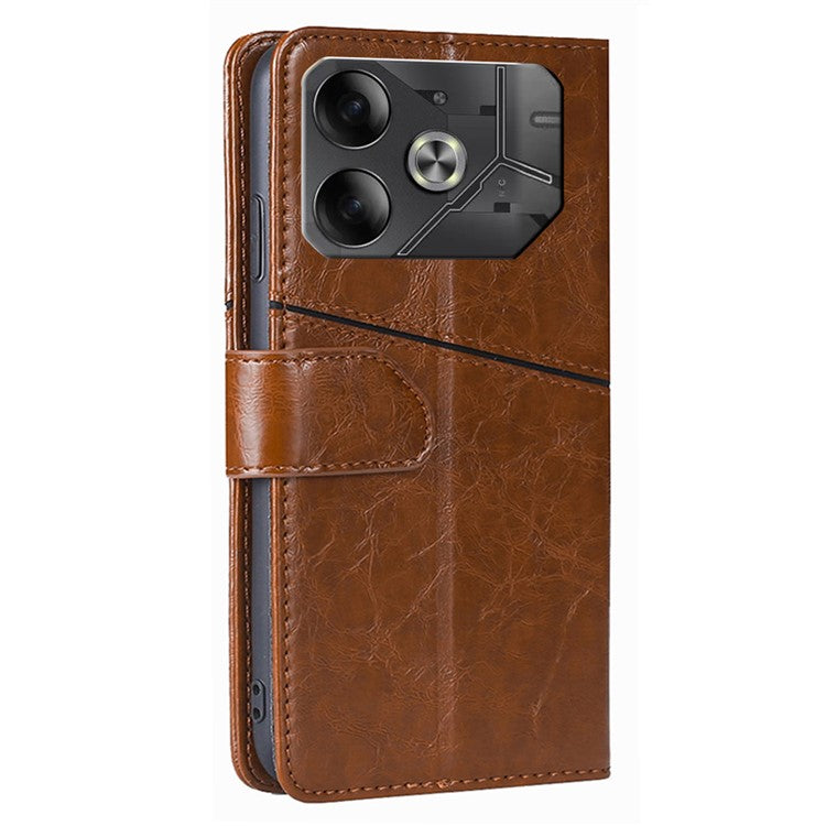 For TECNO Pova 6 5G Wallet Case Geometric Splicing Leather Stand Phone Cover - Light Brown