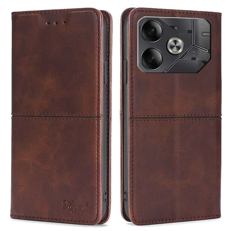 For TECNO Pova 6 5G Case Shock Absorbing PU Leather Stand Phone Cover with Card Slots - Dark Brown