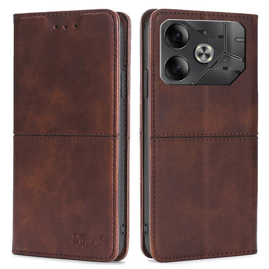 For TECNO Pova 6 5G Case Shock Absorbing PU Leather Stand Phone Cover with Card Slots - Dark Brown