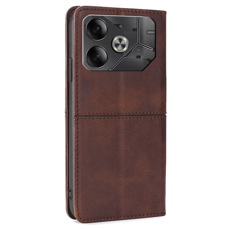 For TECNO Pova 6 5G Case Shock Absorbing PU Leather Stand Phone Cover with Card Slots - Dark Brown