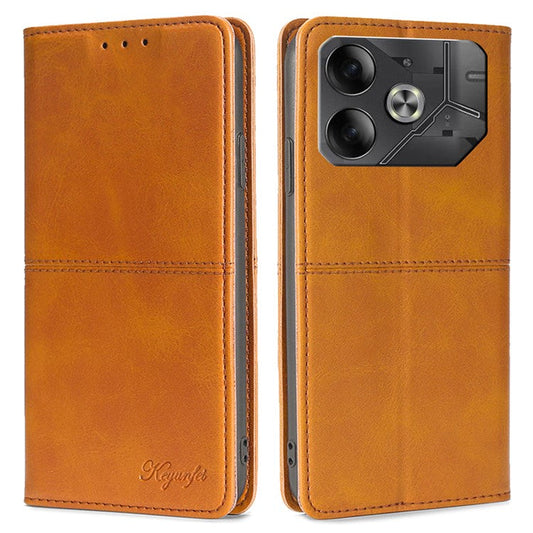 For TECNO Pova 6 5G Case Shock Absorbing PU Leather Stand Phone Cover with Card Slots - Light Brown
