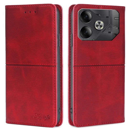 For TECNO Pova 6 5G Case Shock Absorbing PU Leather Stand Phone Cover with Card Slots - Red