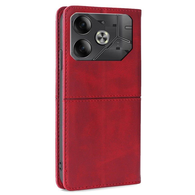 For TECNO Pova 6 5G Case Shock Absorbing PU Leather Stand Phone Cover with Card Slots - Red