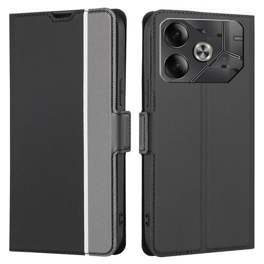 For TECNO Pova 6 5G Bump Proof Case Card Holder Twill Texture Leather Phone Cover - Black