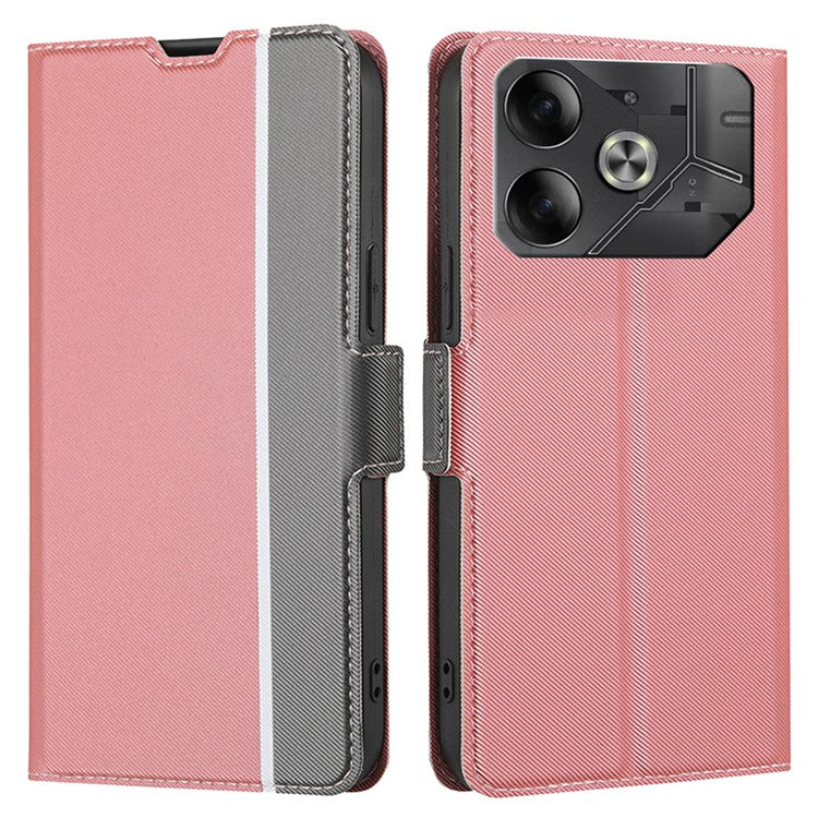 For TECNO Pova 6 5G Bump Proof Case Card Holder Twill Texture Leather Phone Cover - Pink