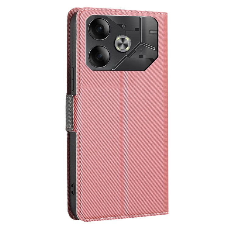 For TECNO Pova 6 5G Bump Proof Case Card Holder Twill Texture Leather Phone Cover - Pink