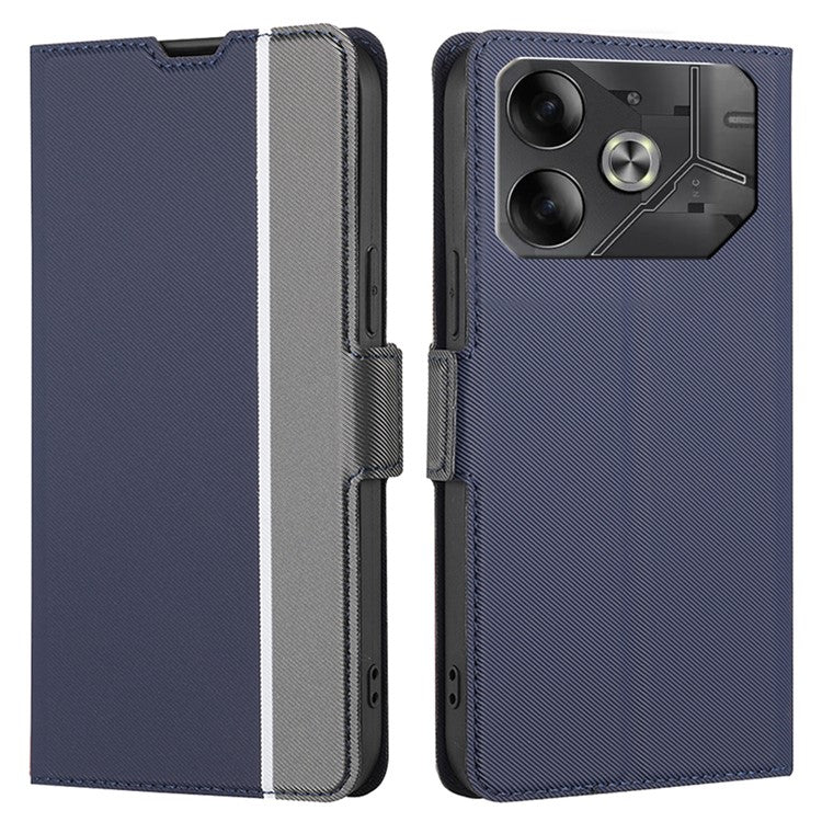 For TECNO Pova 6 5G Bump Proof Case Card Holder Twill Texture Leather Phone Cover - Blue