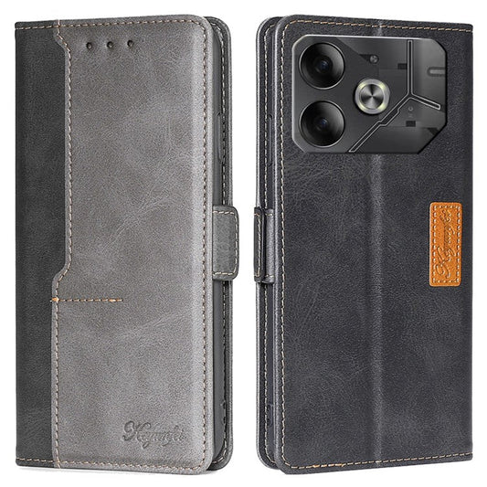 For TECNO Pova 6 5G Leather Wallet Dual Color Splicing Case Phone Cover - Black+Grey
