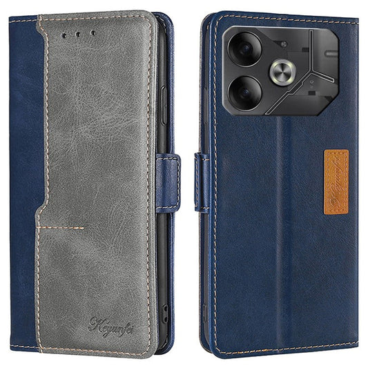 For TECNO Pova 6 5G Leather Wallet Dual Color Splicing Case Phone Cover - Blue+Grey
