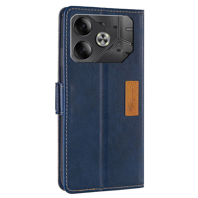 For TECNO Pova 6 5G Leather Wallet Dual Color Splicing Case Phone Cover - Blue+Grey