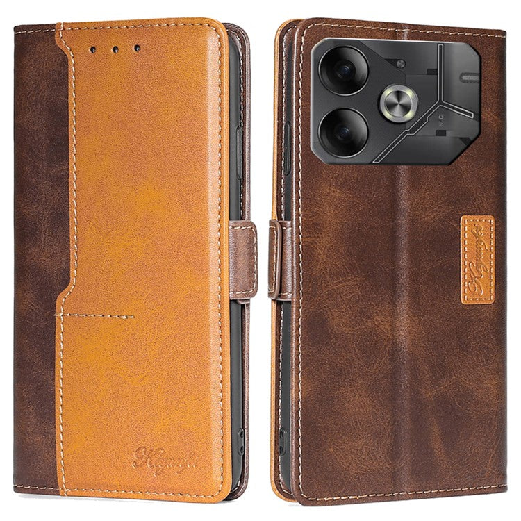 For TECNO Pova 6 5G Leather Wallet Dual Color Splicing Case Phone Cover - Dark Brown+Gold