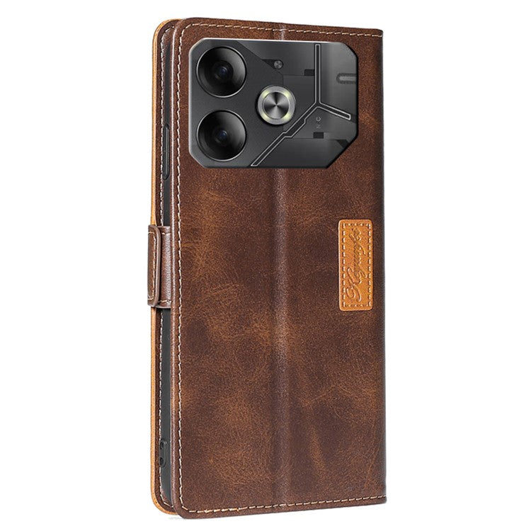For TECNO Pova 6 5G Leather Wallet Dual Color Splicing Case Phone Cover - Dark Brown+Gold