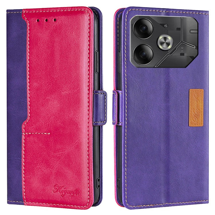 For TECNO Pova 6 5G Leather Wallet Dual Color Splicing Case Phone Cover - Rose+Purple