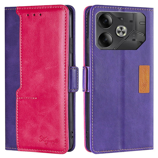 For TECNO Pova 6 5G Leather Wallet Dual Color Splicing Case Phone Cover - Rose+Purple