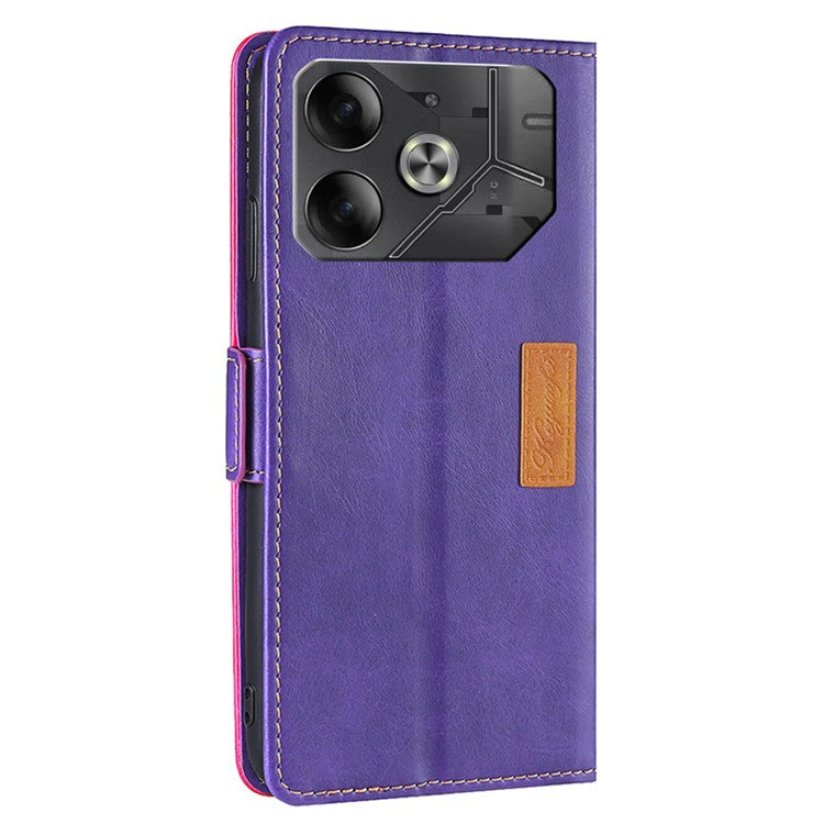 For TECNO Pova 6 5G Leather Wallet Dual Color Splicing Case Phone Cover - Rose+Purple