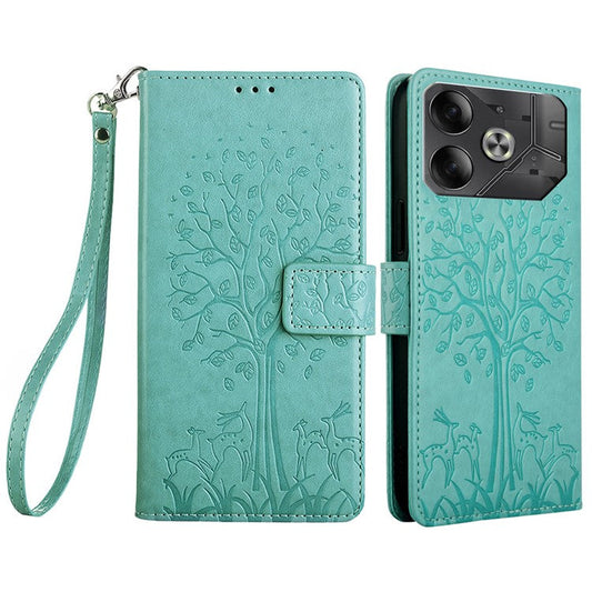 For TECNO Pova 6 5G Magnetic Phone Case Wallet Leather Flower Cover Wholesale Supplier - Green