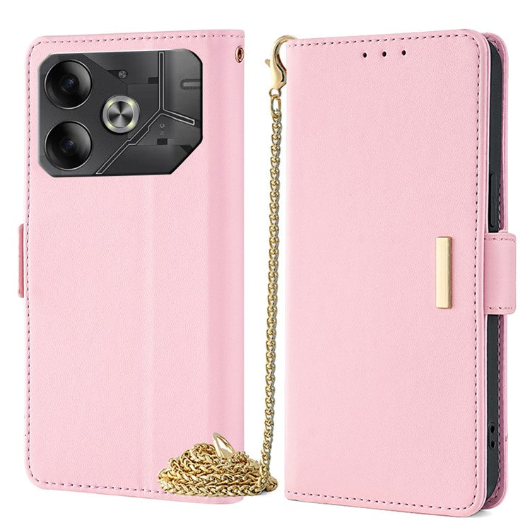 For TECNO Pova 6 5G Crossbody Wallet Case PU Leather Purse Card Slots Flip Phone Cover - Pink