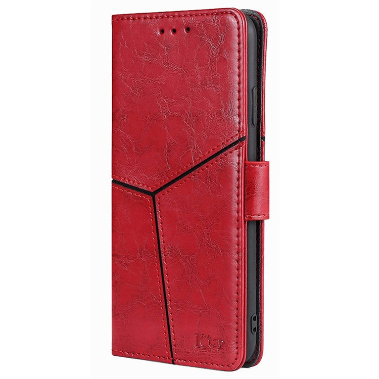 For Huawei Pura 70 Leather Case Geometric Splicing Phone Cover with Wallet Card Slots - Red
