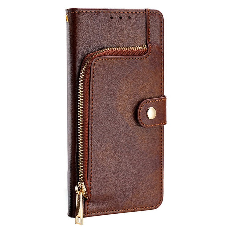 For Huawei Pura 70 Case Zipper Pocket Magnetic Clasp Leather Cell Phone Cover - Brown