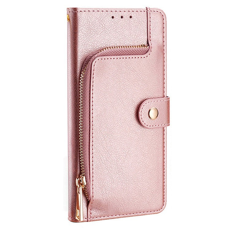 For Huawei Pura 70 Case Zipper Pocket Magnetic Clasp Leather Cell Phone Cover - Rose Gold