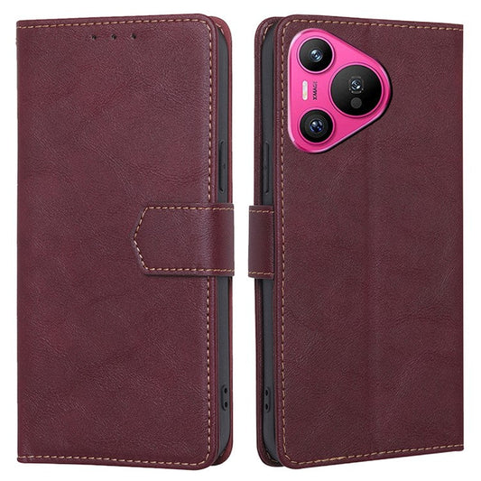 For Huawei Pura 70 Case Magnetic Leather RFID Blocking Wallet Phone Cover - Wine Red