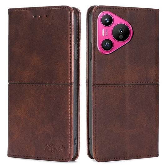 For Huawei Pura 70 Case PU Leather Magnetic Closure Drop Resistance Phone Cover - Dark Brown
