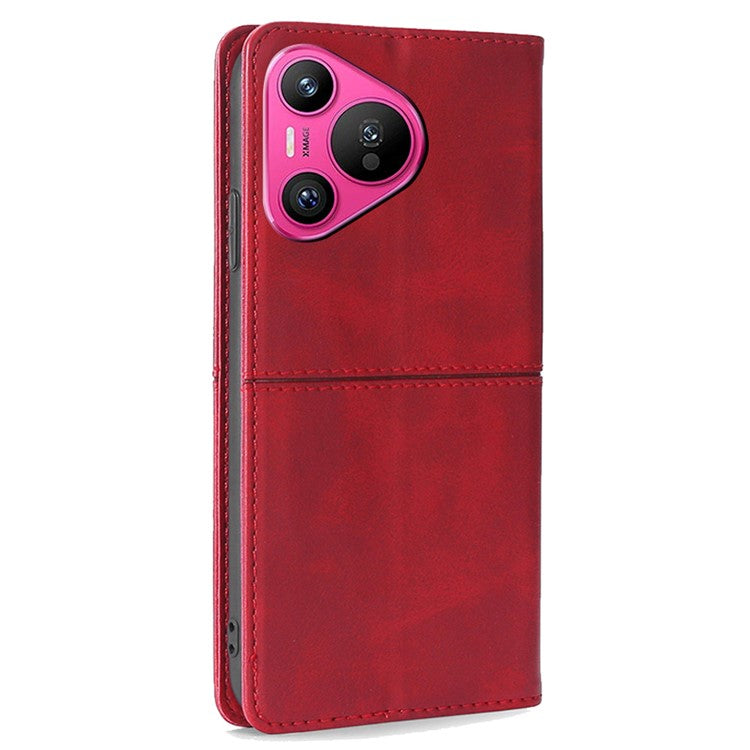 For Huawei Pura 70 Case PU Leather Magnetic Closure Drop Resistance Phone Cover - Red