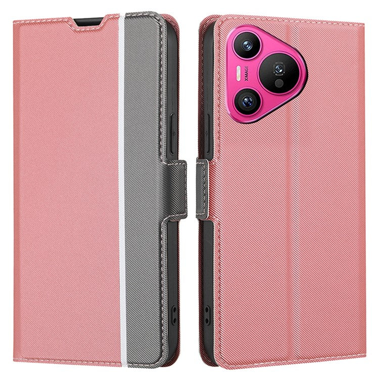 For Huawei Pura 70 Case Twill Texture Leather Drop-resistant Folio Flip Stand Phone Cover - Pink