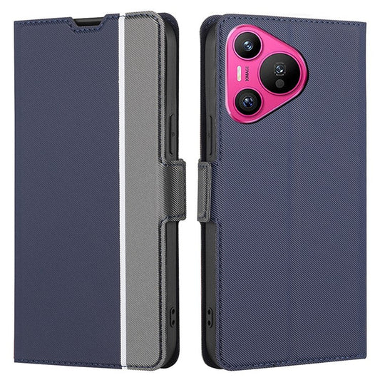 For Huawei Pura 70 Case Twill Texture Leather Drop-resistant Folio Flip Stand Phone Cover - Blue