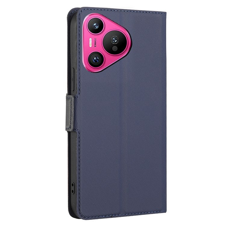 For Huawei Pura 70 Case Twill Texture Leather Drop-resistant Folio Flip Stand Phone Cover - Blue