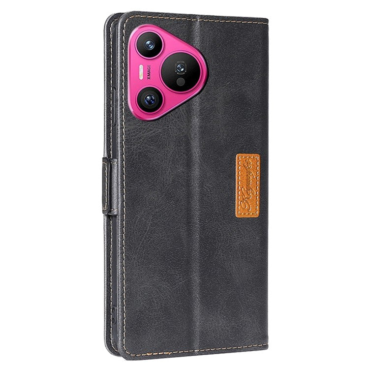 For Huawei Pura 70 Wholesale Phone Case PU Leather Wallet Dual Color Splicing Case Phone Cover - Black+Grey