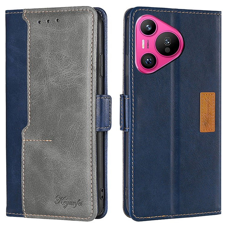For Huawei Pura 70 Wholesale Phone Case PU Leather Wallet Dual Color Splicing Case Phone Cover - Blue+Grey